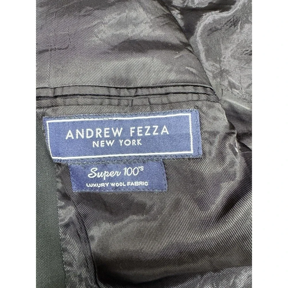 Andrew Fezza Mens Blazer Jacket Solid Black Size 43R Super 100’s Luxury Wool